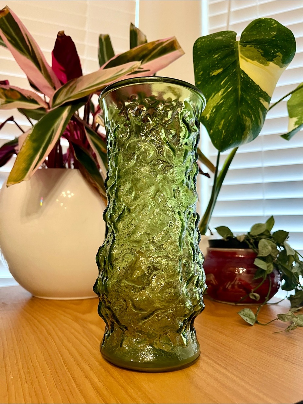 Vintage Green Glass Flower Vase - Picture 2 of 5
